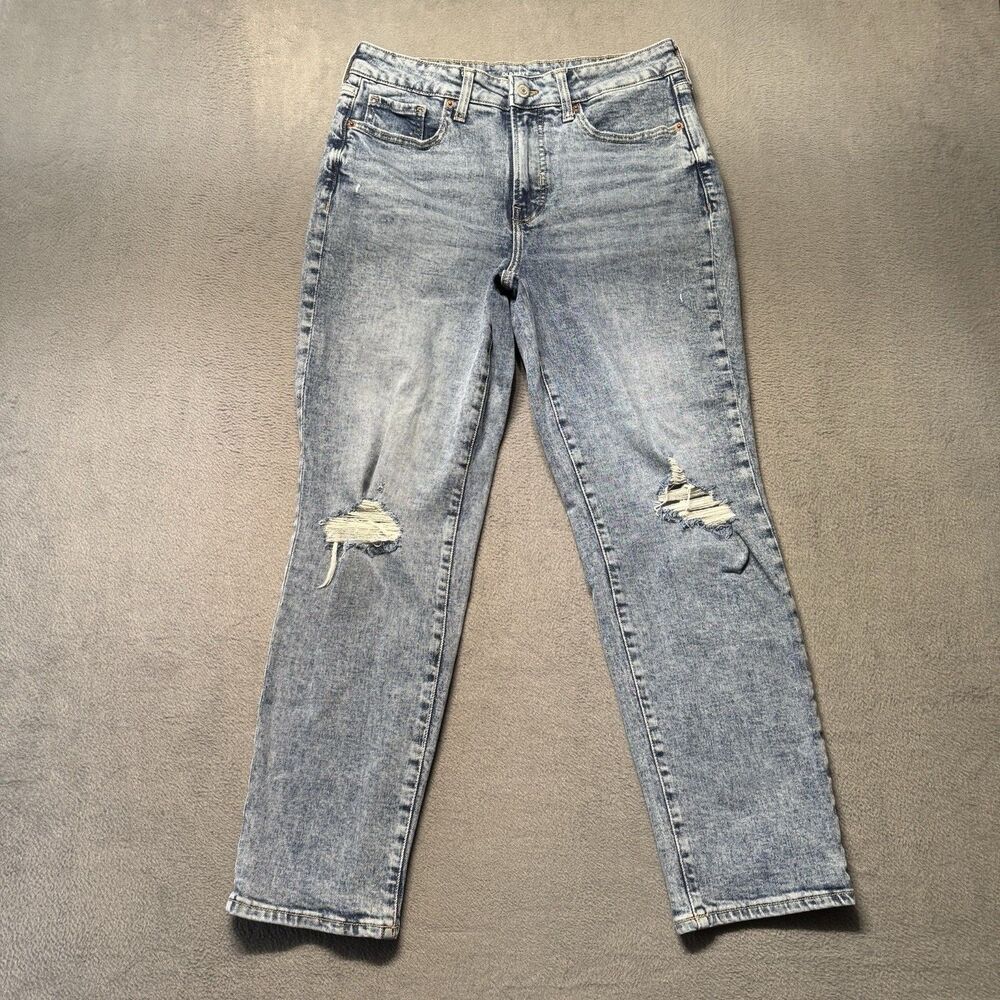 Old Navy Womens 8 O.G. Straight Jeans High Rise Distressed Light Wash Denim
